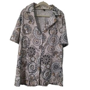 Oversized Zodiac V Neck Button Down